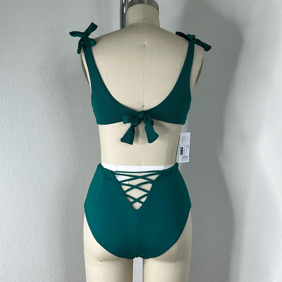 Calzedonia Bikini Top Waffle Tie Teal Underwire Scoop Canotta Anna - Picture 4 of 9